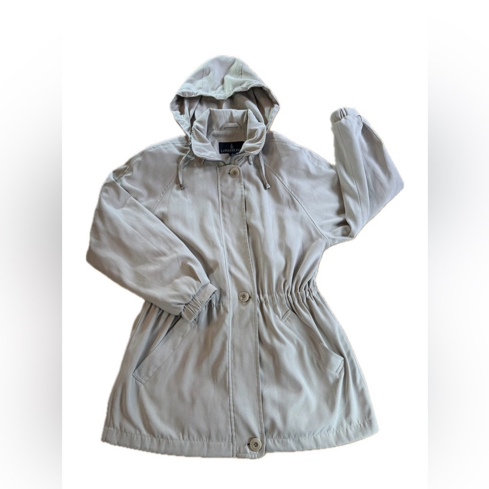 London Fog Raincoat Jacket With Removable Hood Size Medium Petite Beige